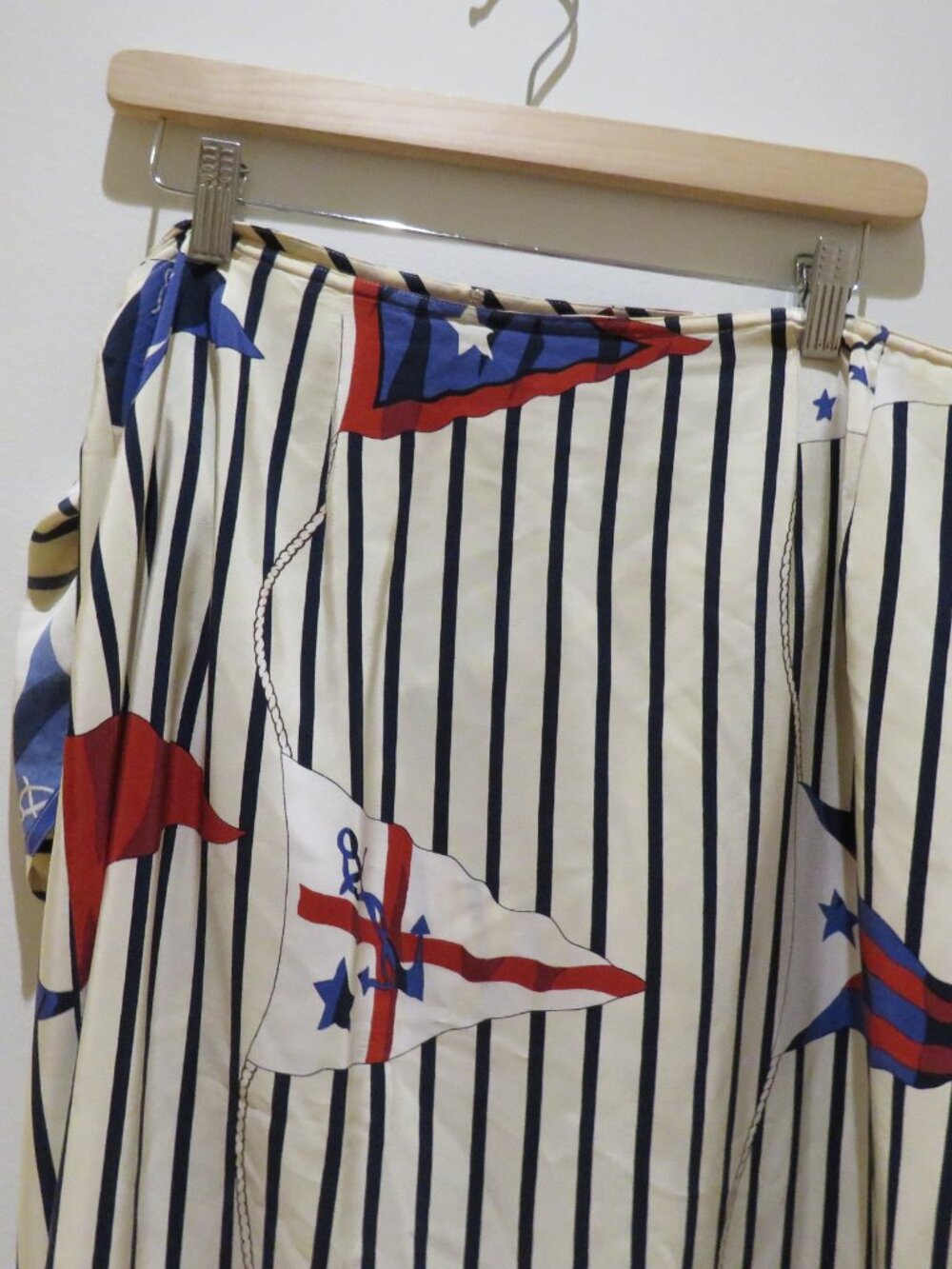 VINTAGE LAUREN RALPH LAUREN Silk Nautical Flag Wrap Skirt US 16 Coastal Preppy - Picture 12 of 14
